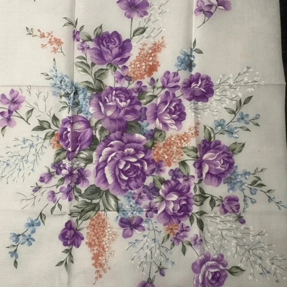 Vtg YVES SAINT LAURENT Scarf Handkerchief Floral Cotton Purple 18
